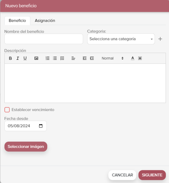 Configuración de beneficio