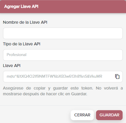 Captura de pantalla generación llave API