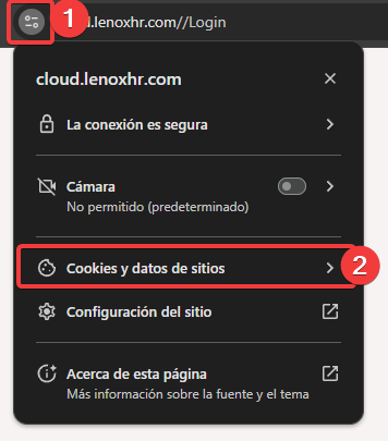 Captura: información del sitio y cookies