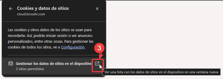 Captura: ver lista de datos del sitio